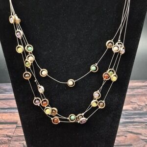 Vtg Coldwater Creek Beaded Multistrand Necklace 19–21"‎ Silver Tone Station